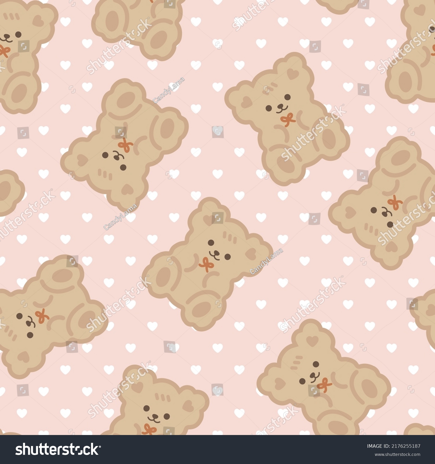 Pink Cute Kawaii Teddy Bears Heart Stock Vector (Royalty Free ...