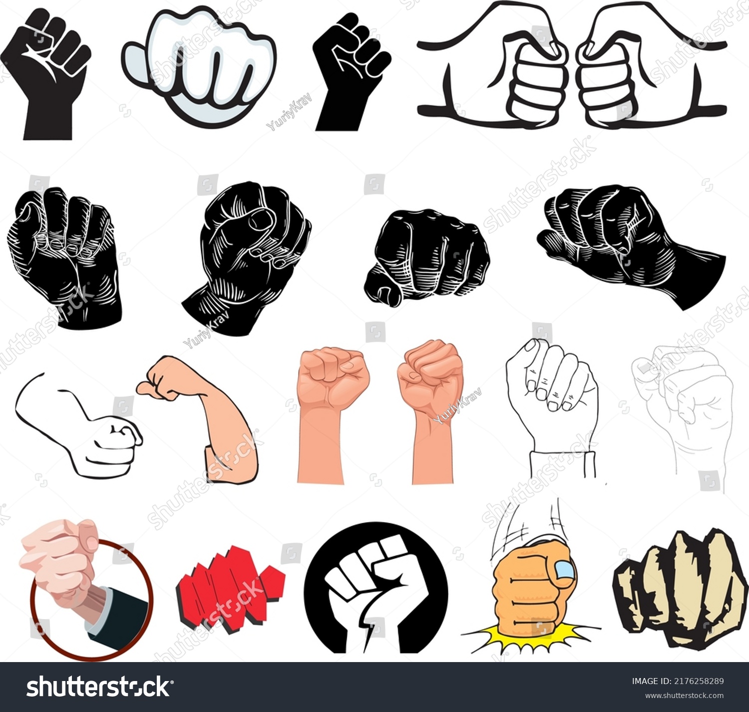 Fist Compilation Collection Vector Stock Vector Royalty Free 2176258289 Shutterstock 