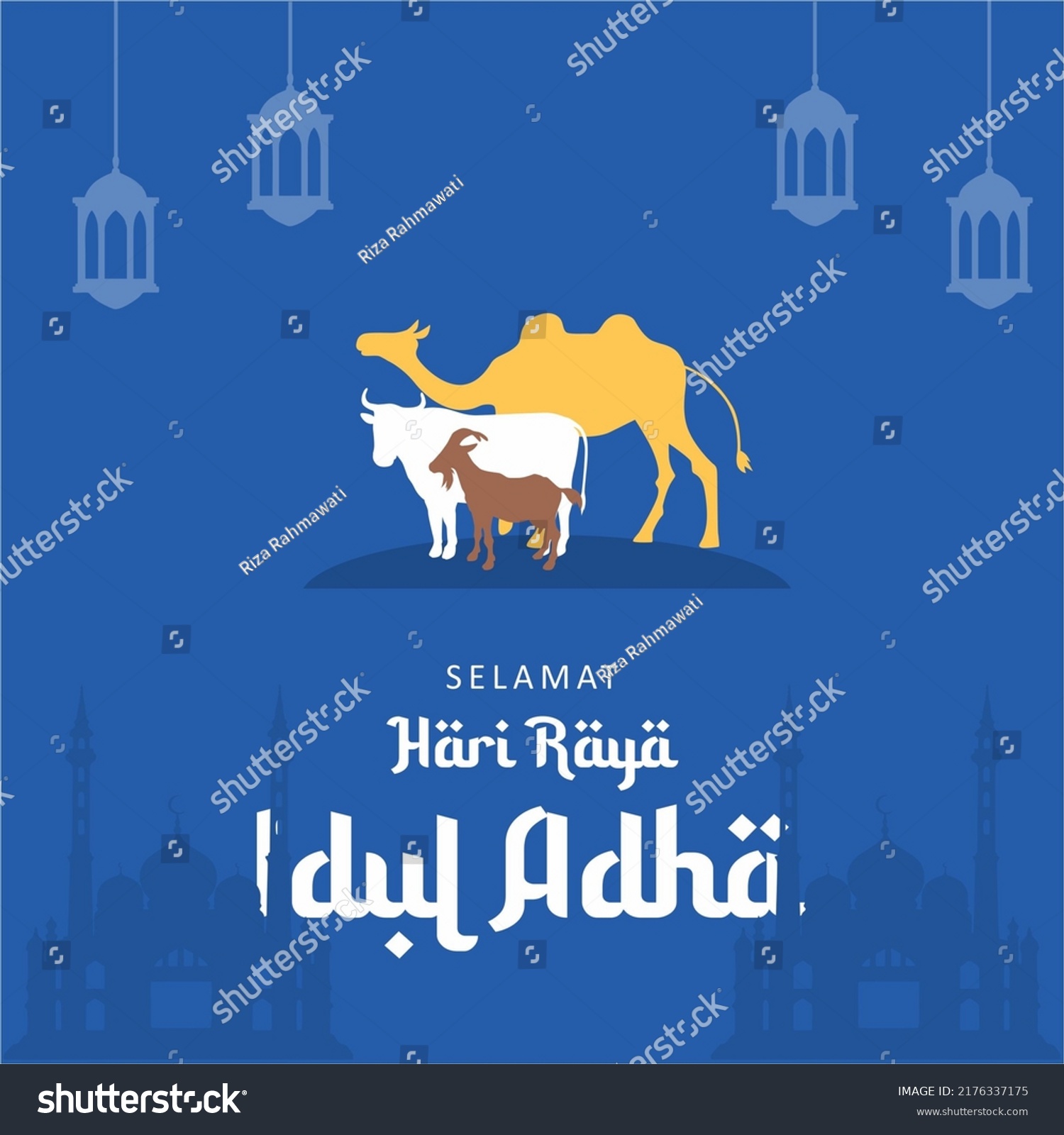 Eid Al Adha Greetings Goat Selamat Stock Illustration 2176337175 ...