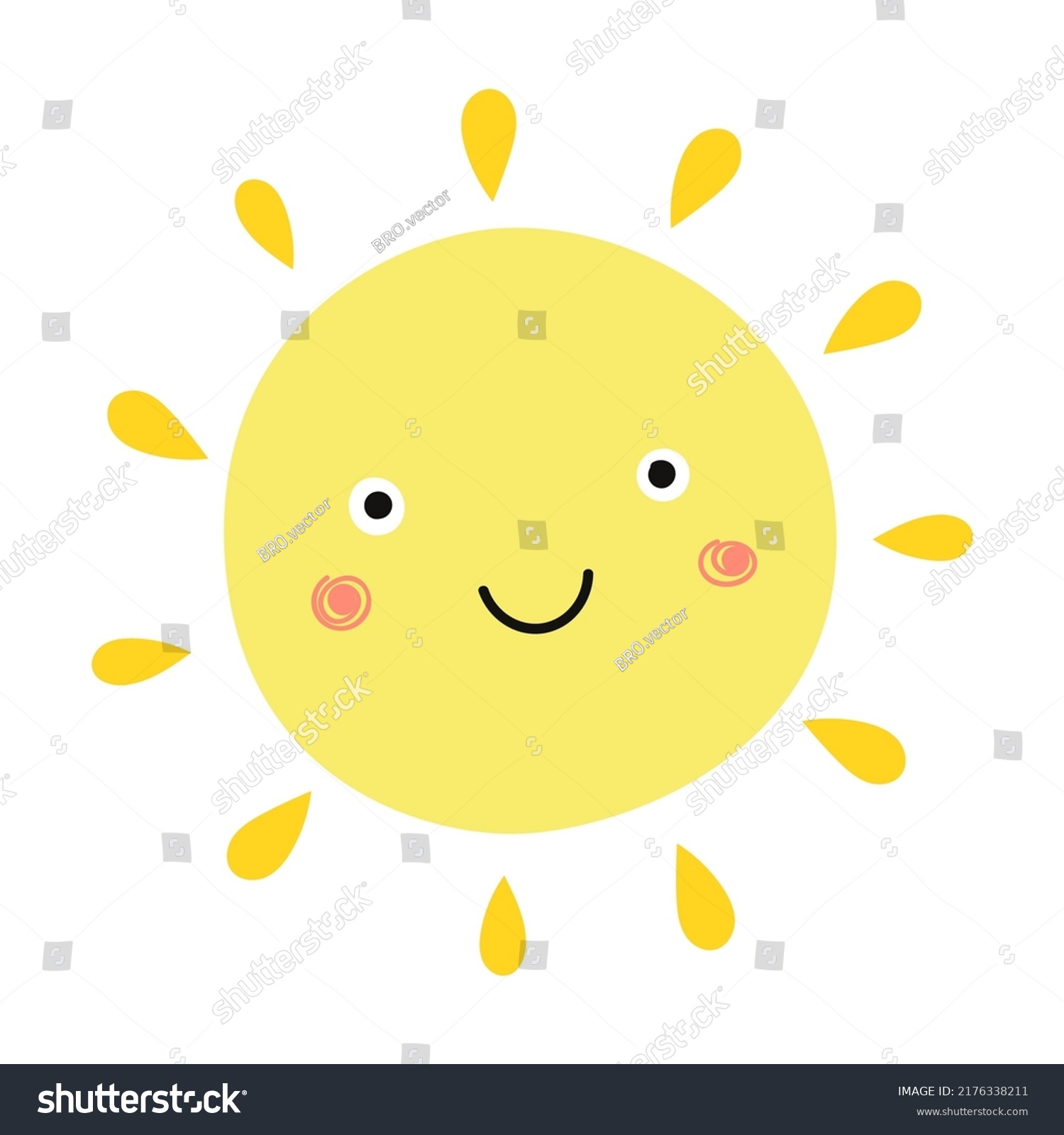 Cartoon Sun Face Flat Icon Happy Stock Vector (royalty Free) 2176338211 