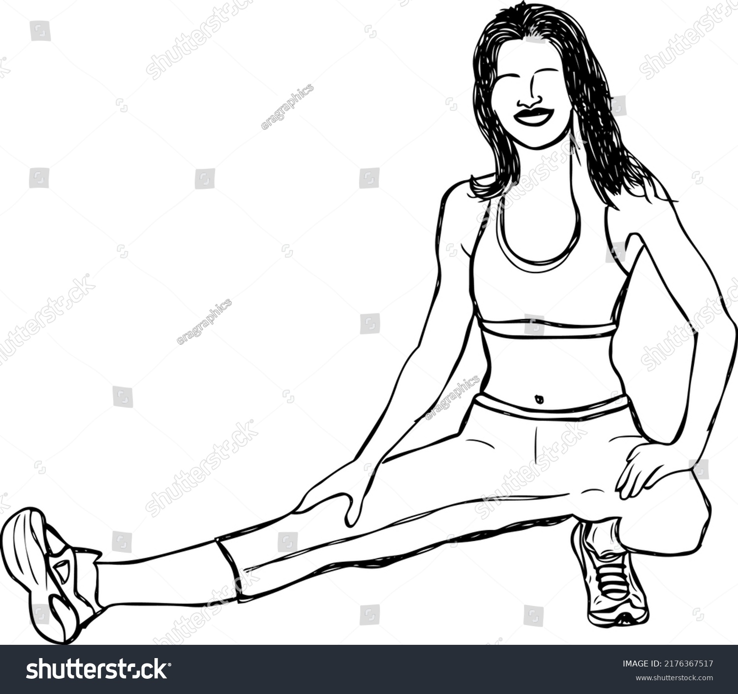 Sketch Drawing Fit Woman Doing Exercise Stock Vector (Royalty Free