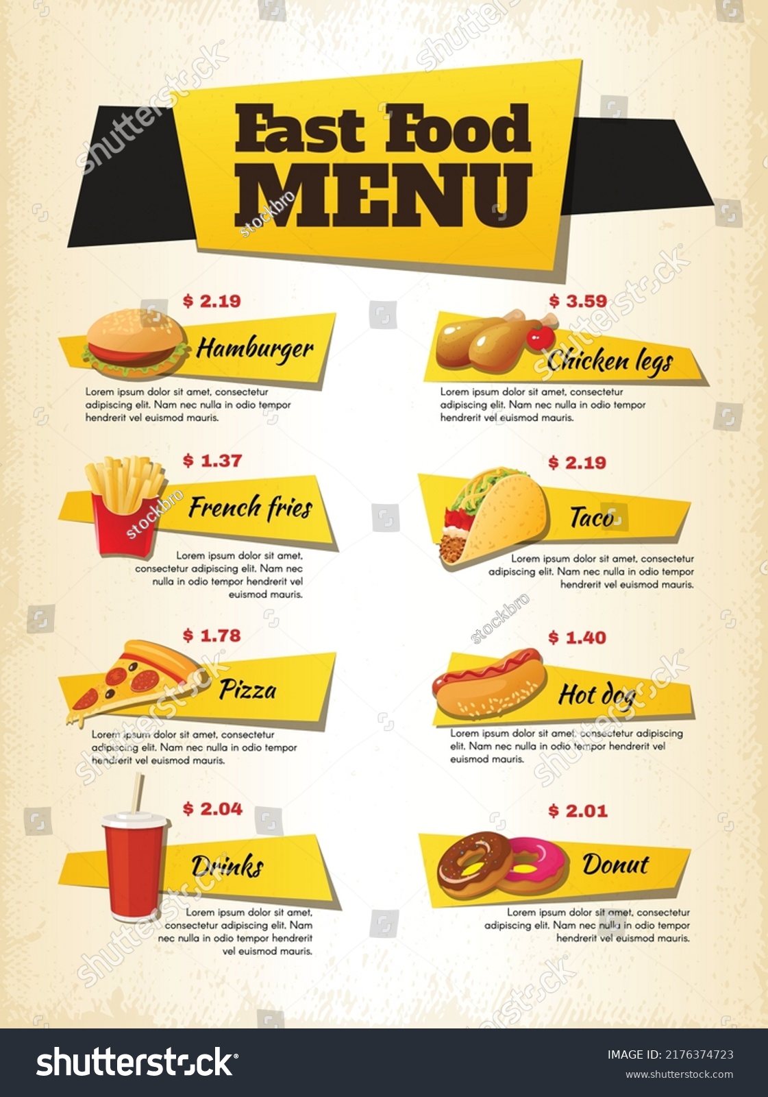 Fast Food Menu Vector Design Stock Vector Royalty Free 2176374723 Shutterstock 