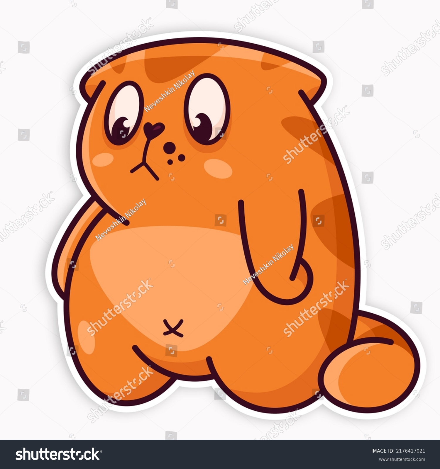 Cute Red Cat Sadness Demonstrates Emotions Stock Illustration