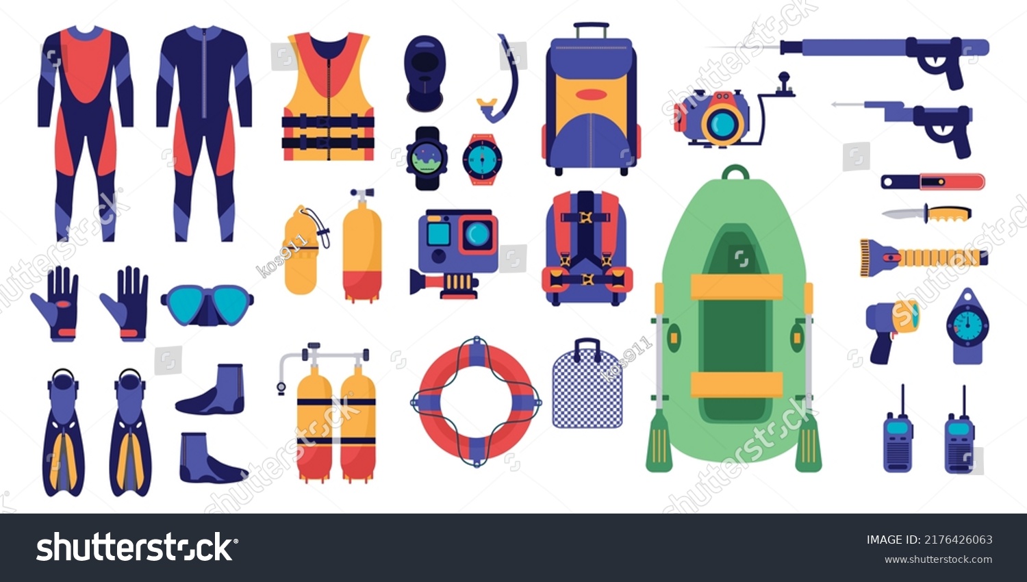 Equipment Gear Set Diving Scuba Diving Stock Vector (Royalty Free ...