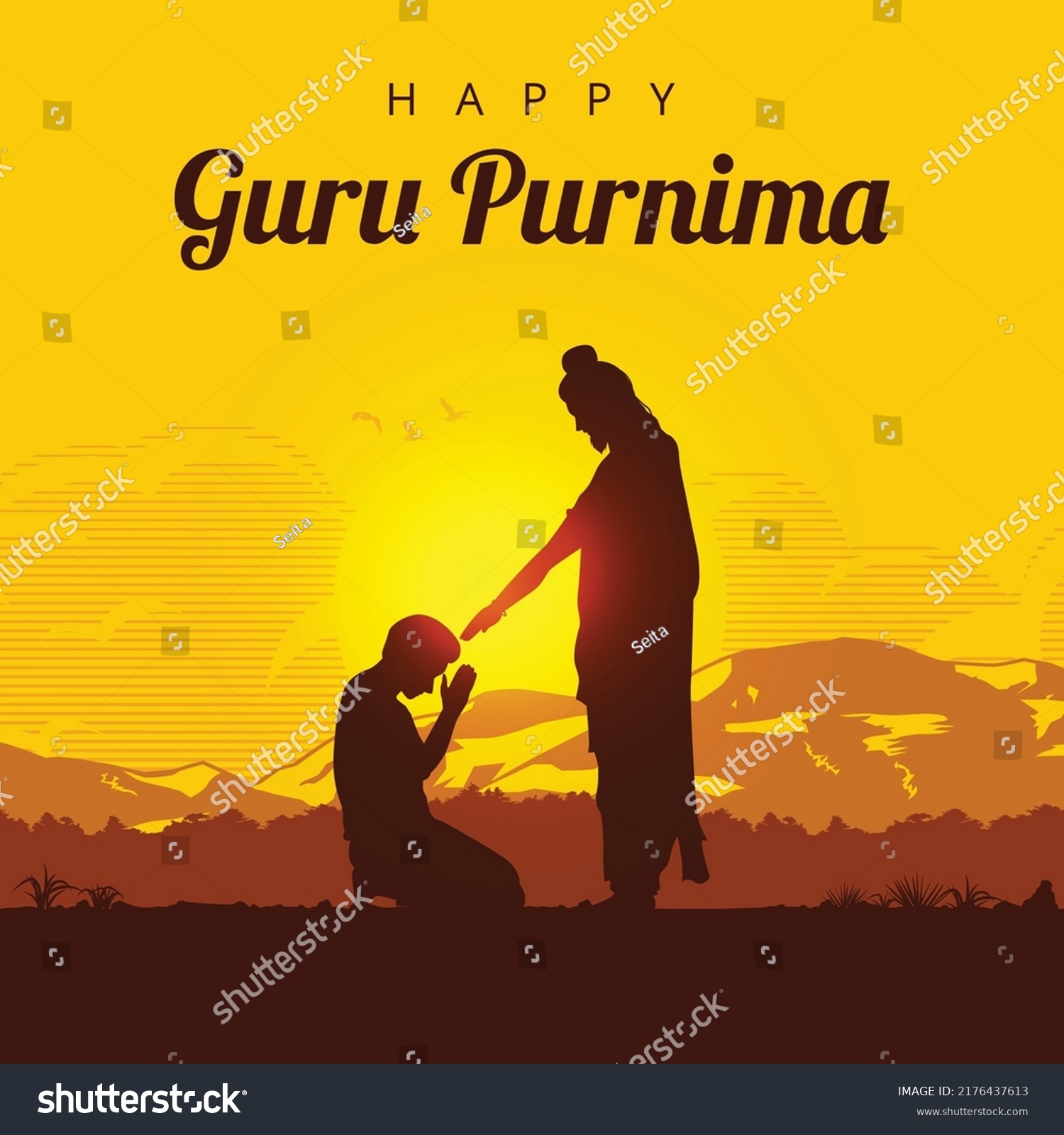 Guru Purnima (Poornima) 배경, 한 남자가 스톡 벡터(로열티 프리) 2176437613 Shutterstock