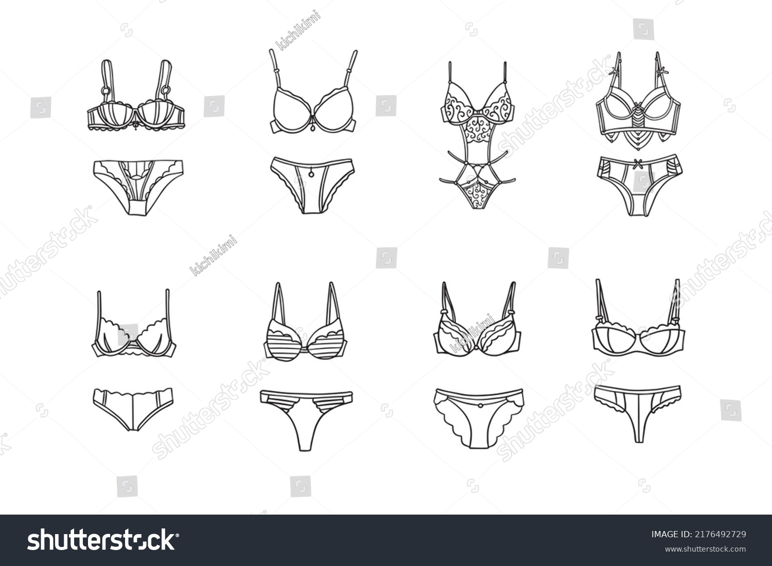 Women Underwear Collection Fashionable Doodle Outline Stock Vector ...