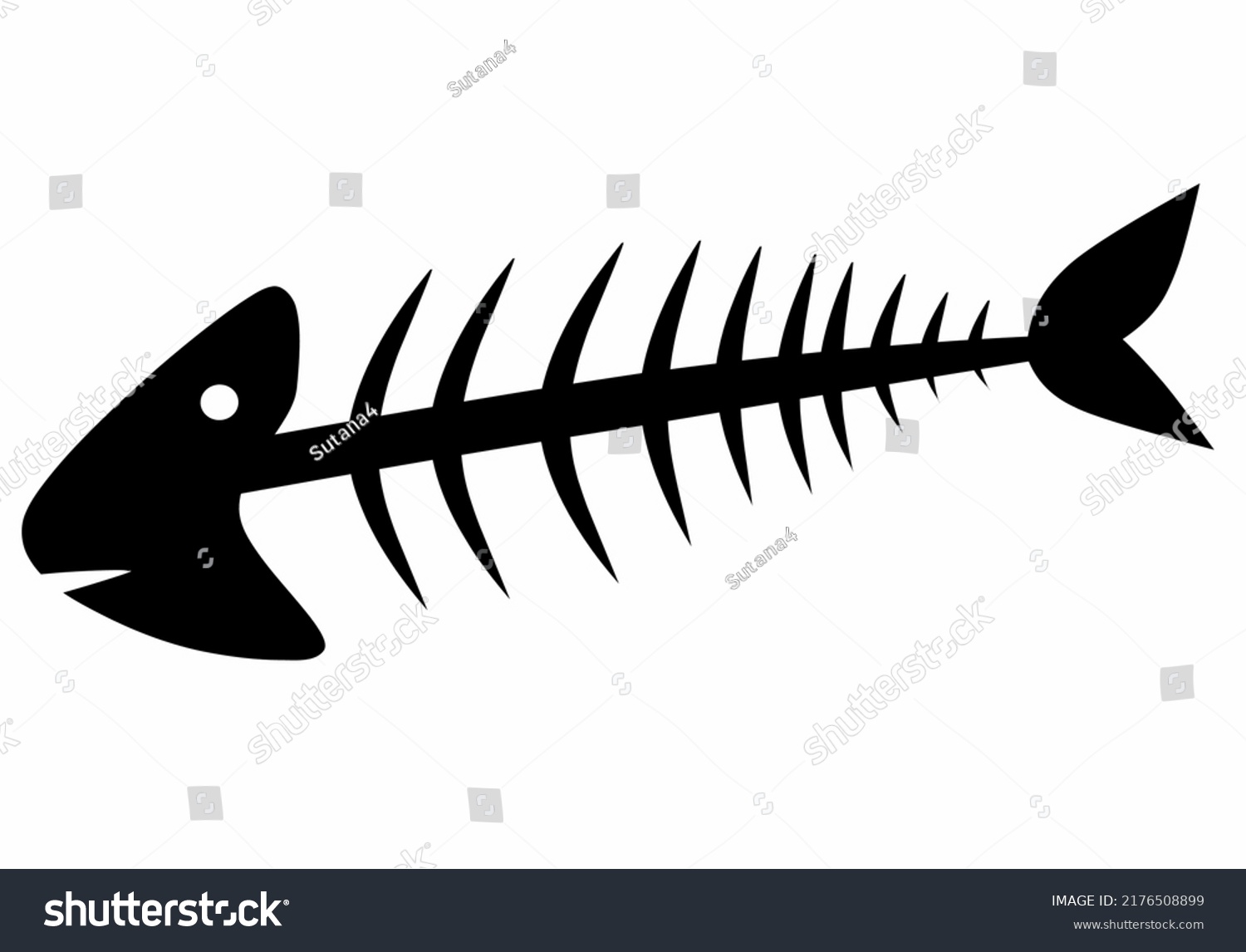 Hand Draw Silhouette Fish Bone Isolated Stock Vector (Royalty Free ...