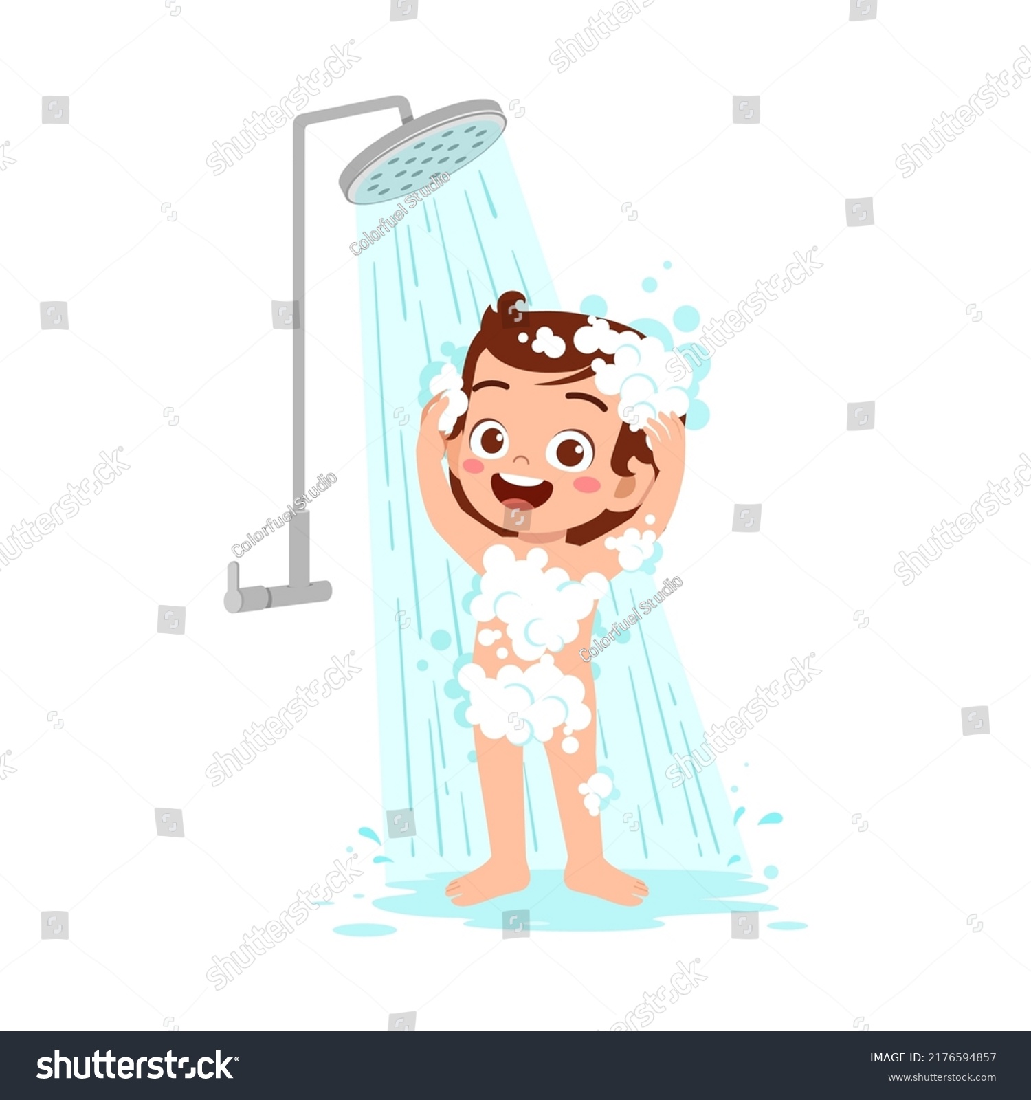 Little Kid Take Shower Wash Body Stock Vector (Royalty Free) 2176594857 ...