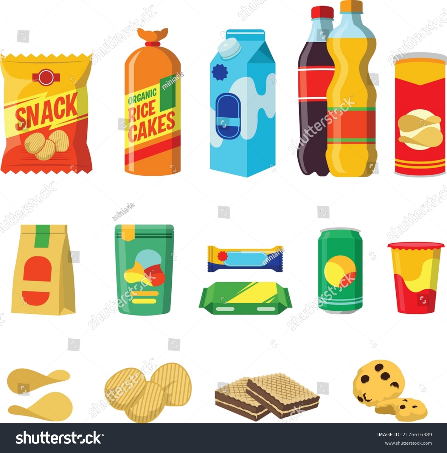 Collection Flat Vector Various Kinds Snacks Stock Vector (Royalty Free ...