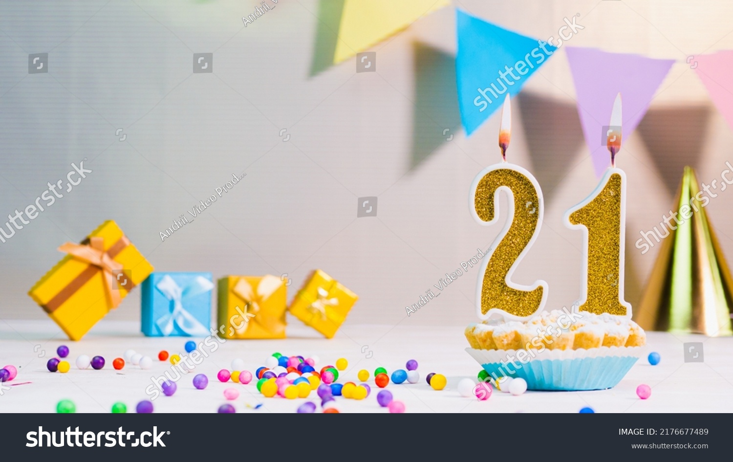 Happy Birthday Card Candles Number 21 Stock Photo 2176677489 | Shutterstock