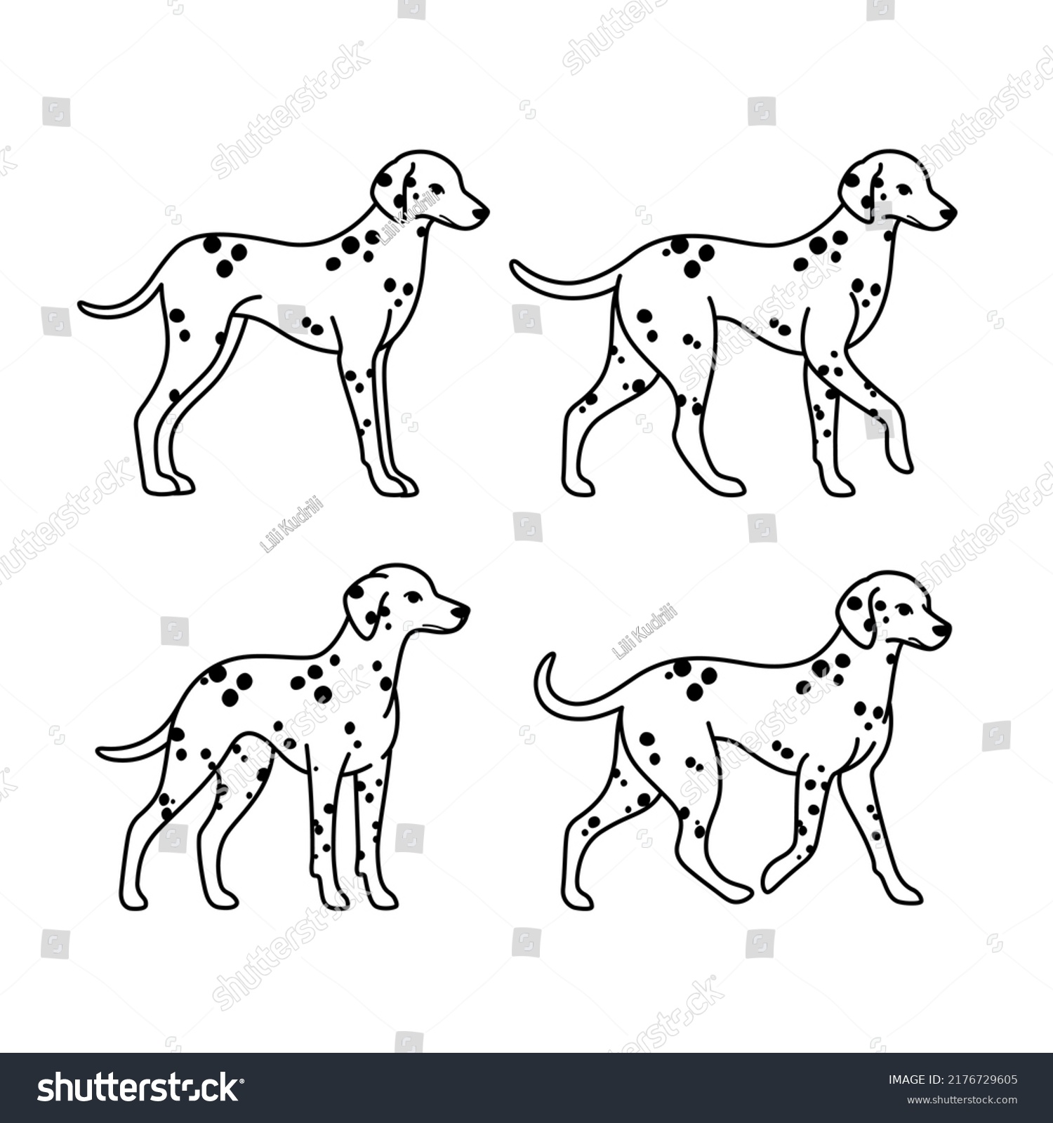 Cartoon Happy Dalmatians Different Poses Dog Stock Vector (Royalty Free ...