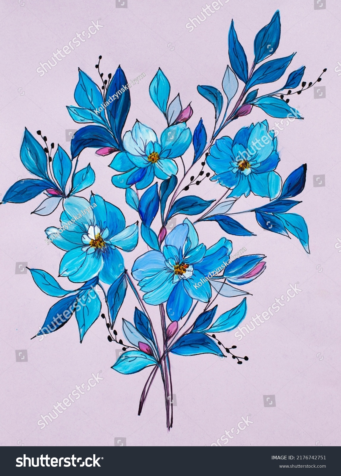 Drawing Flowers On Bright Background Oil Stock Illustration 2176742751