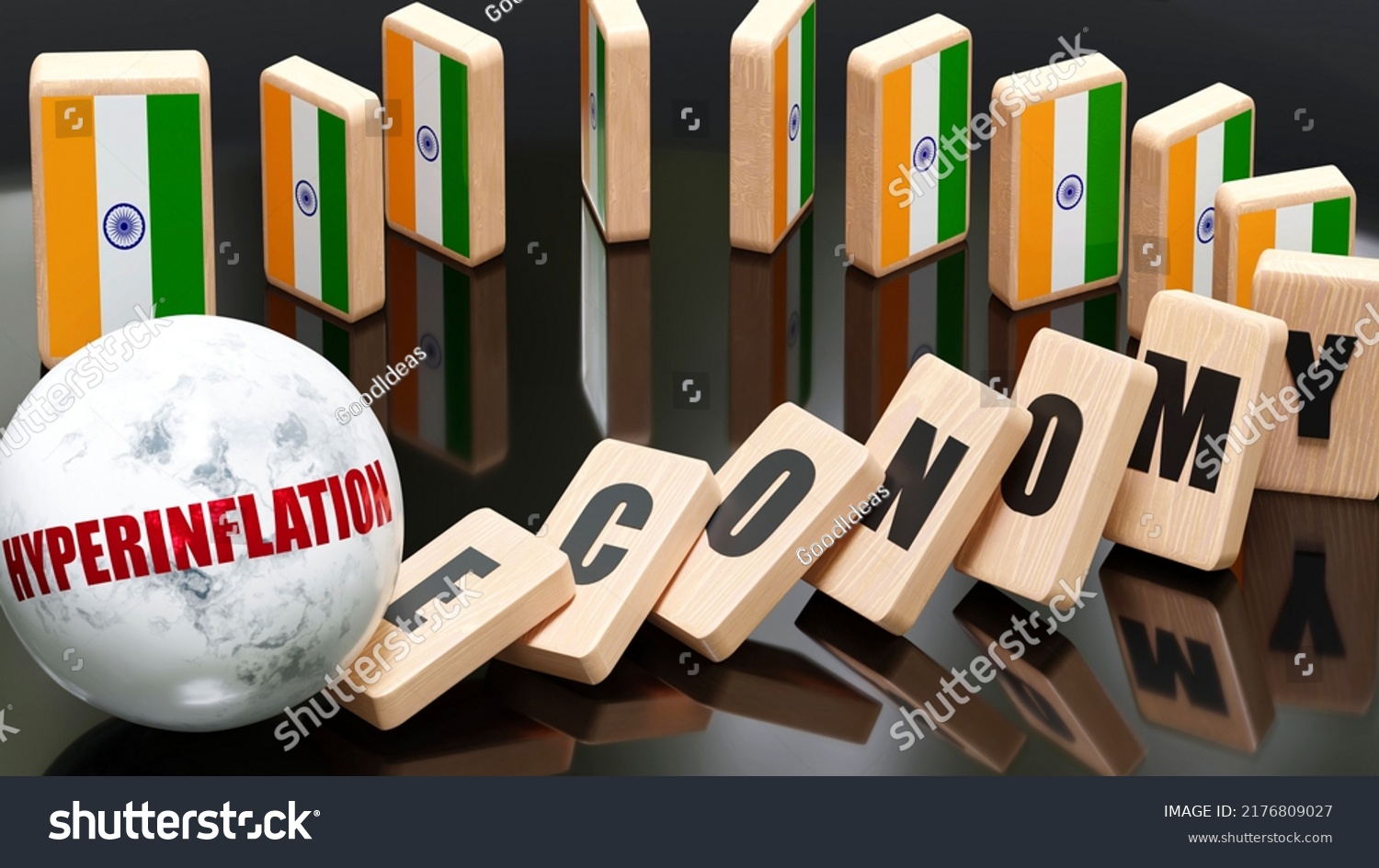 India Hyperinflation Economy Domino Effect Chain Stock Illustration