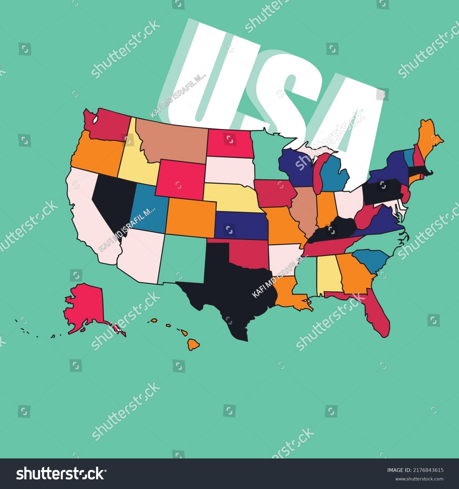 Usa Map Color States Vector Eps Stock Vector Royalty Free 2176843615 Shutterstock 4397