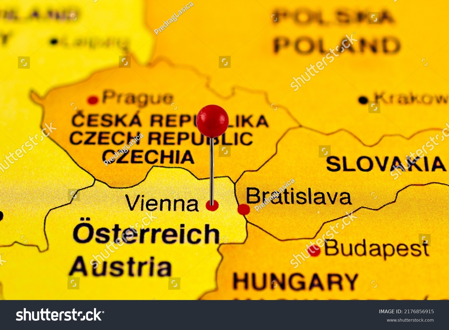 Vienna Map Close Vienna Map Red Stock Photo 2176856915 