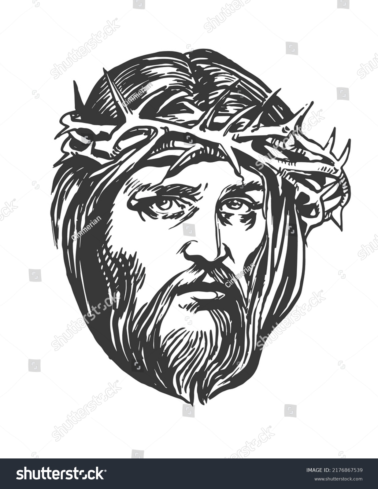 Jesus Christ Graphic Portrait Hand Drawing Stock Vector (Royalty Free ...