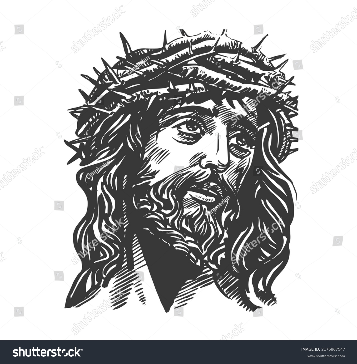 Jesus Christ Graphic Portrait Hand Drawing Stock Vector Royalty Free 2176867547 Shutterstock 4846