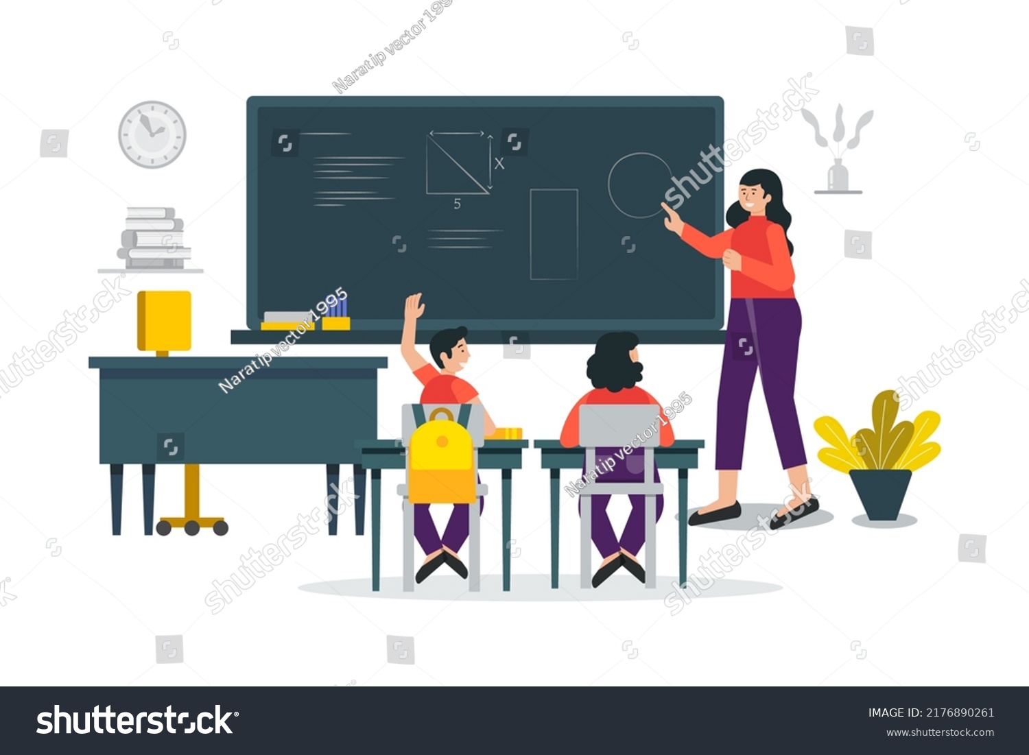 Teacher Teaching Students Classroom By Writing Stock Vector (Royalty ...