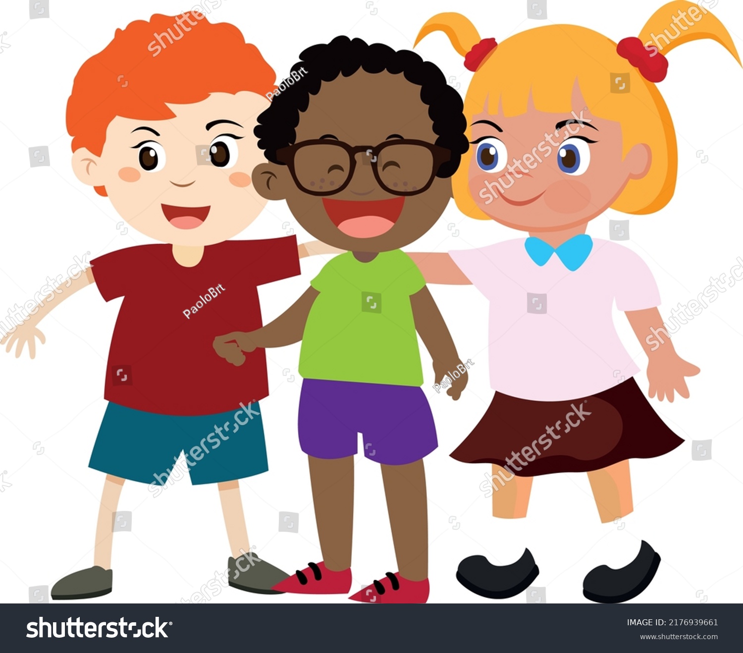 Little Kids Sit Together Friend On Stock Vector (Royalty Free ...