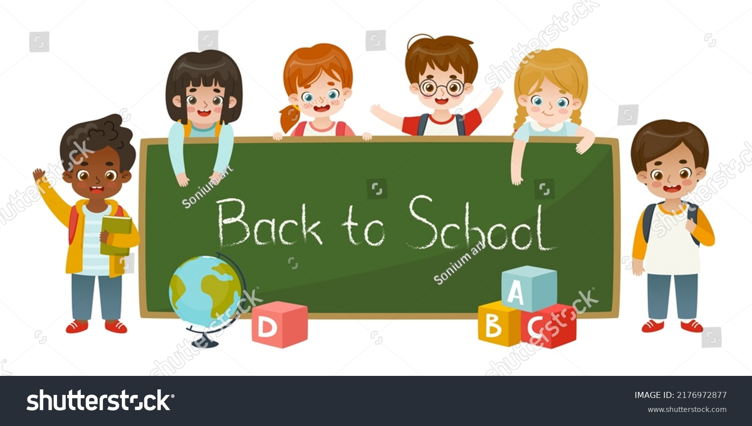 Cute School Kids Around Chalkboard Happy Stock Vector (Royalty Free ...