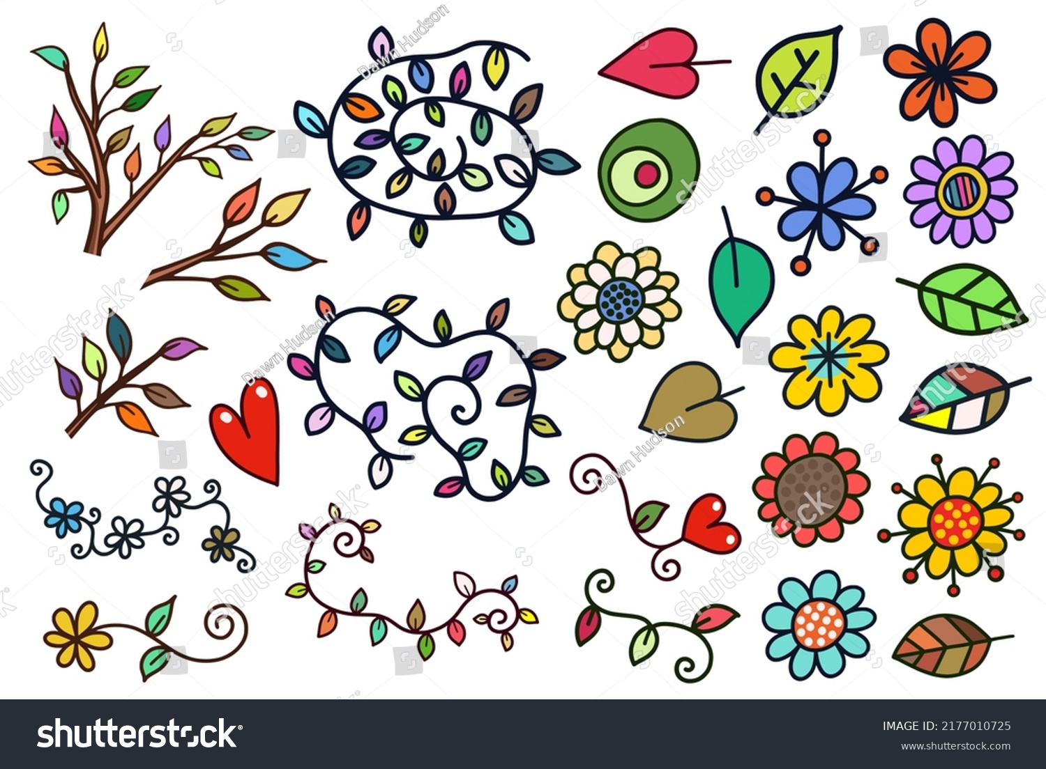 Set Hand Drawn Decorative Doodle Elements Stock Vector Royalty Free