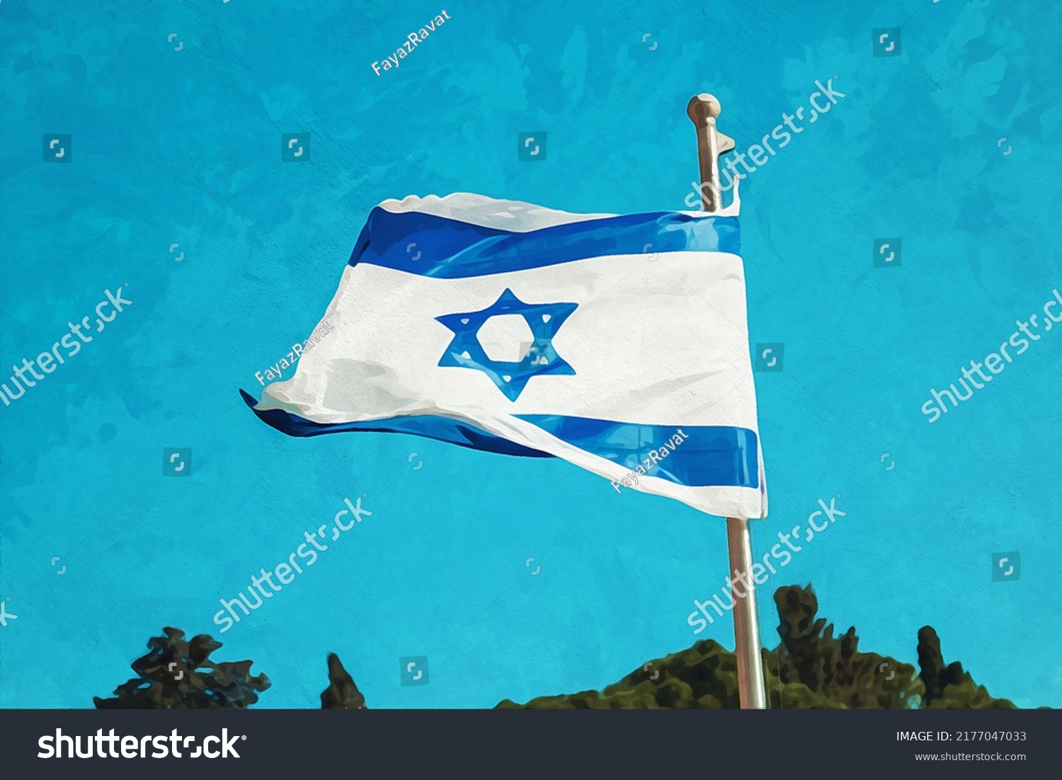 Israeli Flag Waving Air Clear Blue Stock Illustration 2177047033 ...