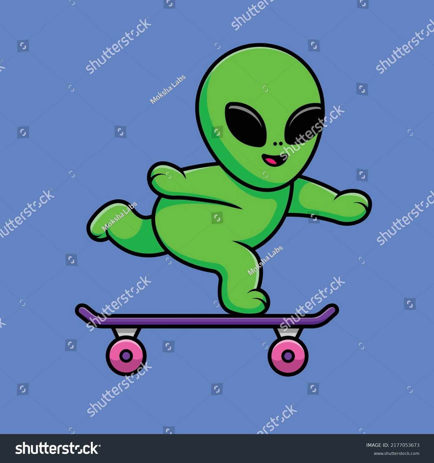 Cute Alien Playing Skateboard Cartoon Vector Stock Vector (royalty Free 