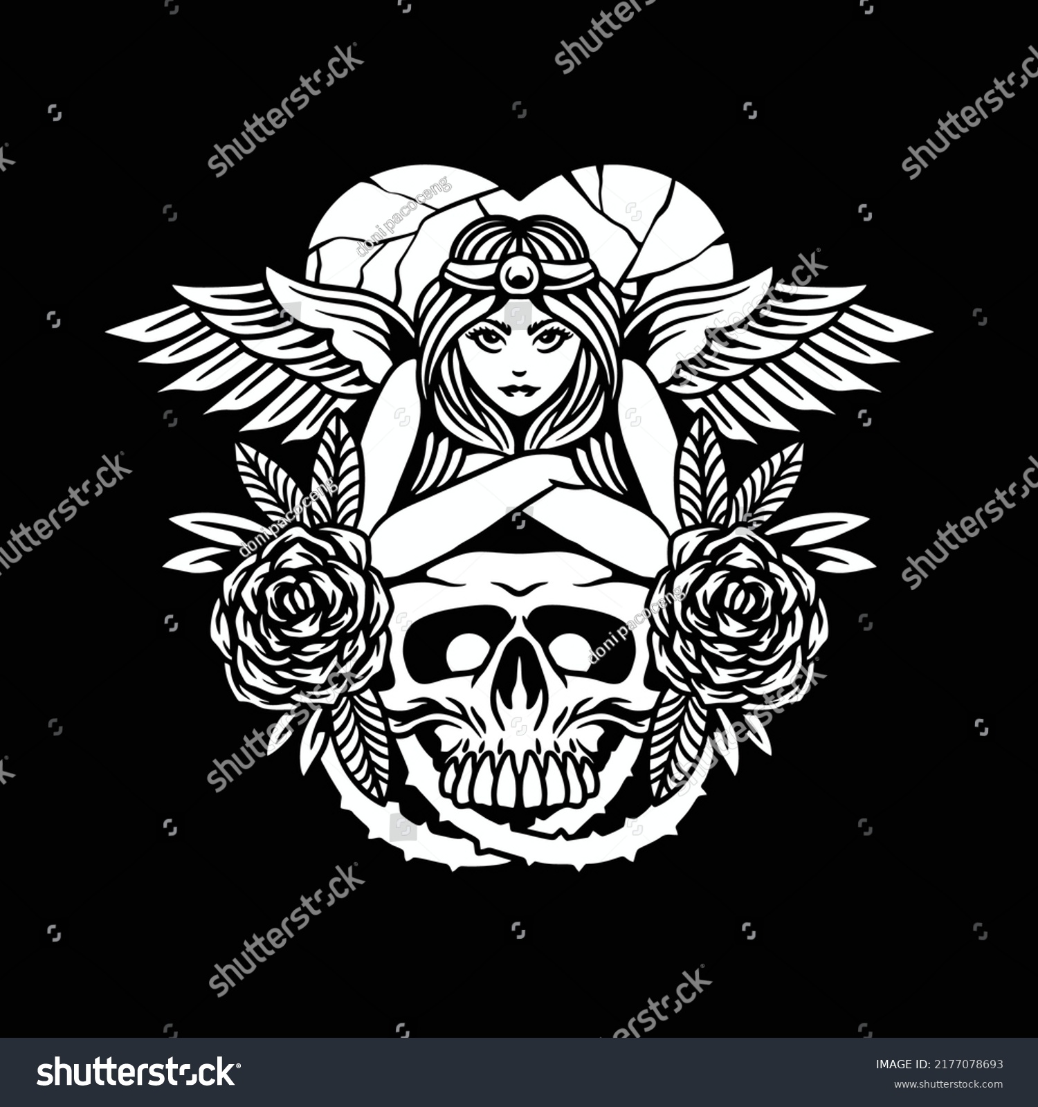 Skull Angel Tattoo Vector Design Stock Vector (Royalty Free) 2177078693 ...