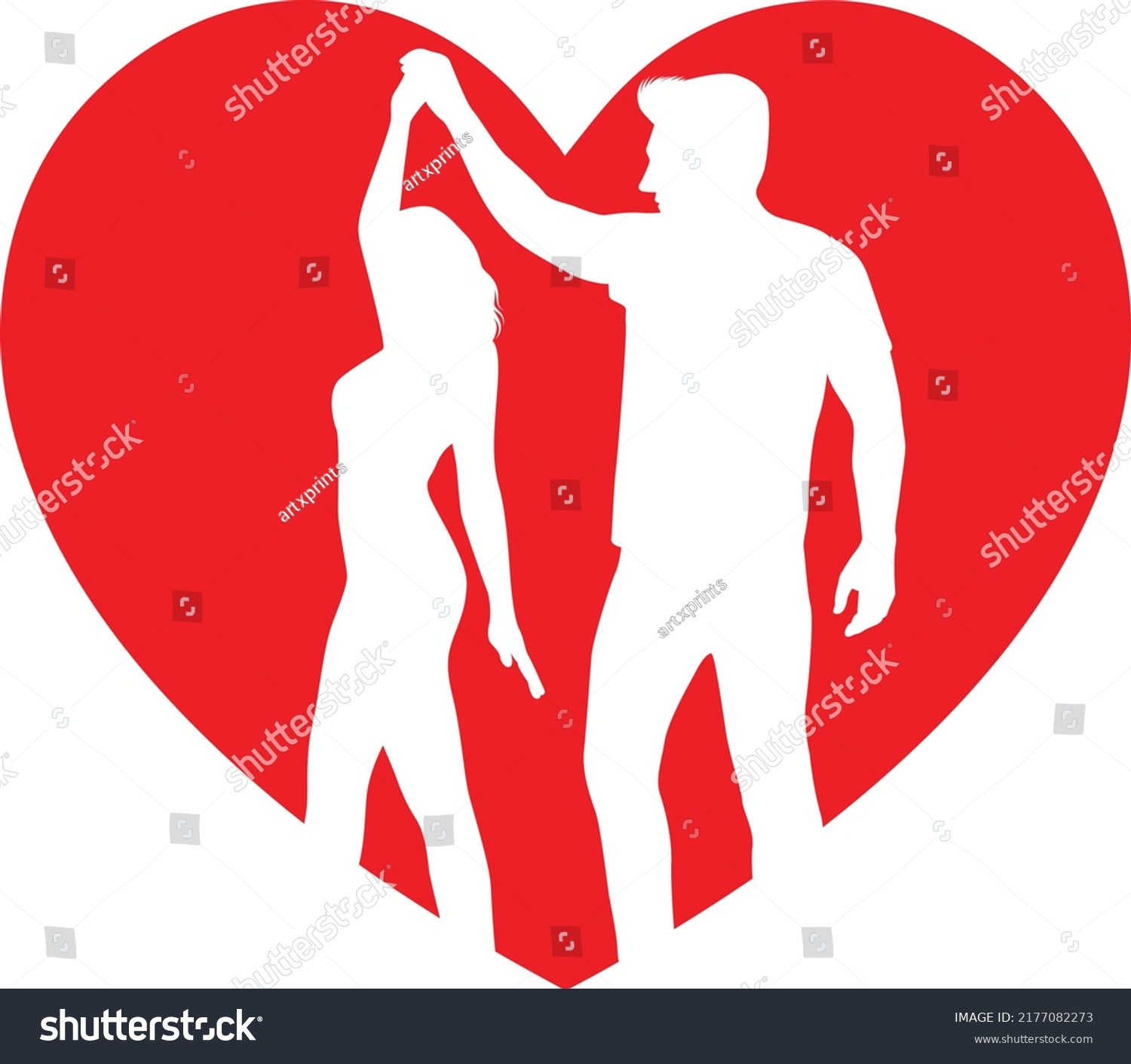 Couple Silhouette Red Heart Vector Romantic Stock Vector Royalty Free