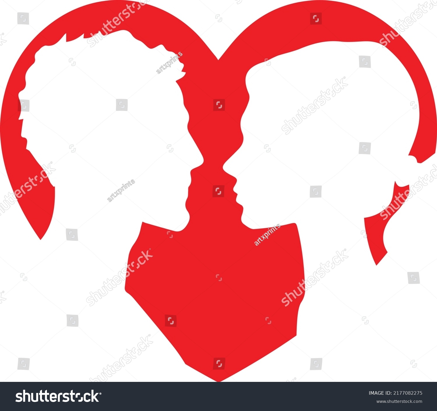 Couple Silhouette Red Heart Vector Romantic Stock Vector Royalty Free