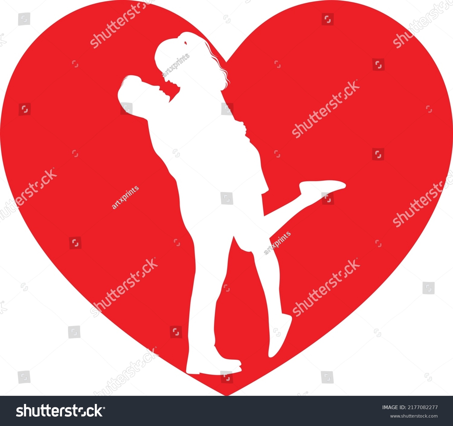 Couple Silhouette Red Heart Vector Romantic Stock Vector Royalty Free