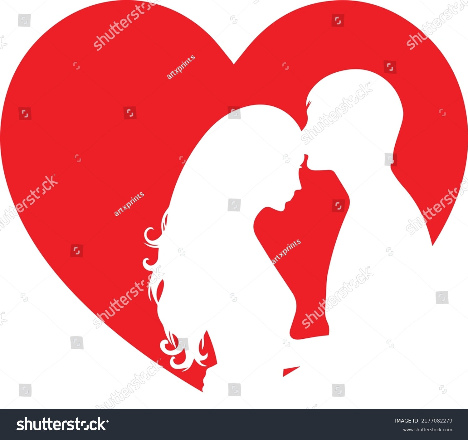 Couple Silhouette Red Heart Vector Romantic Stock Vector Royalty Free