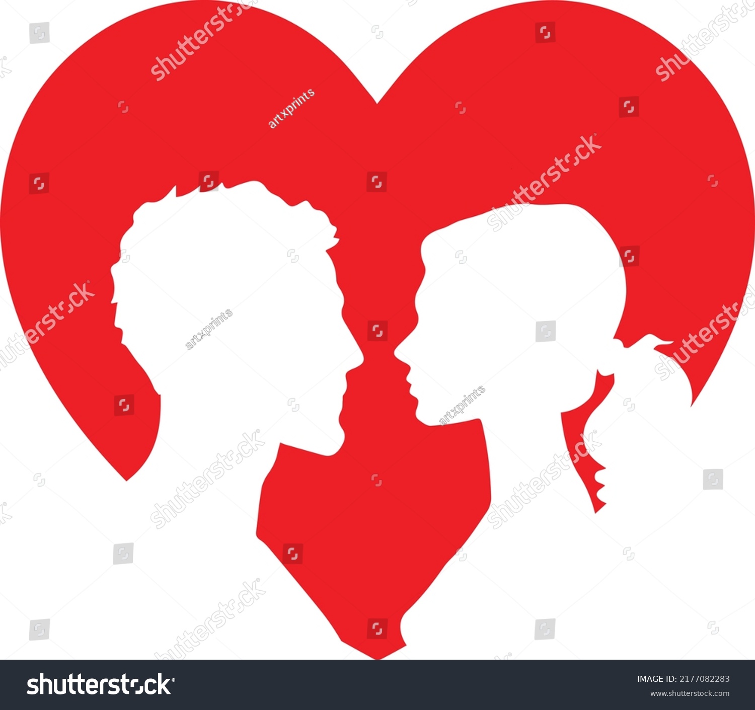 Couple Silhouette Red Heart Vector Romantic Stock Vector Royalty Free