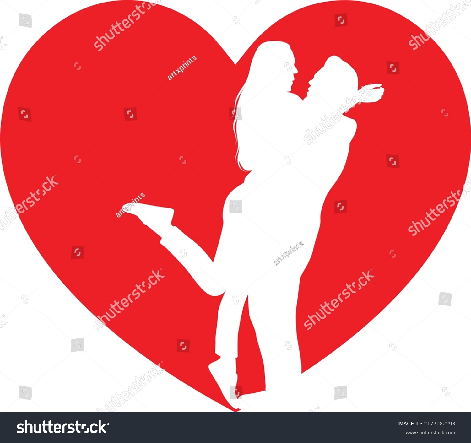 Couple Silhouette Red Heart Vector Romantic Stock Vector Royalty Free