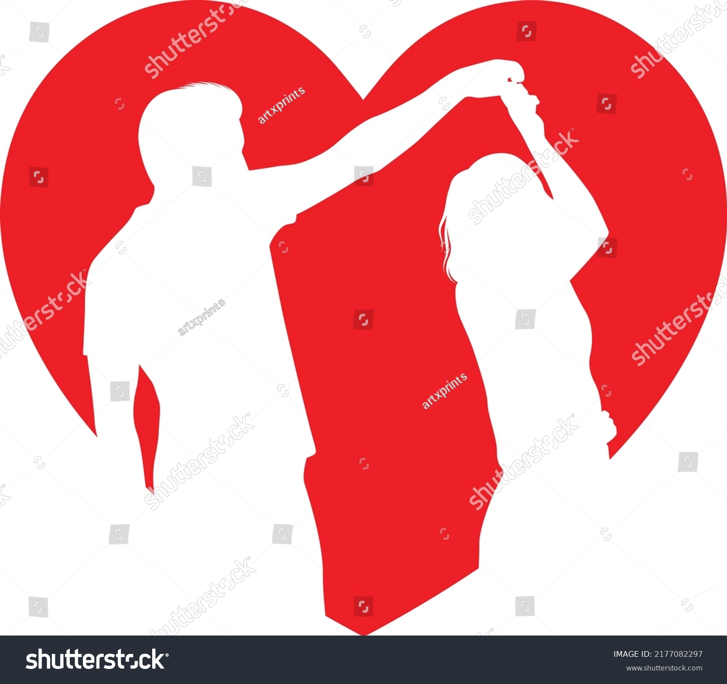 Couple Silhouette Red Heart Vector Romantic Stock Vector Royalty Free