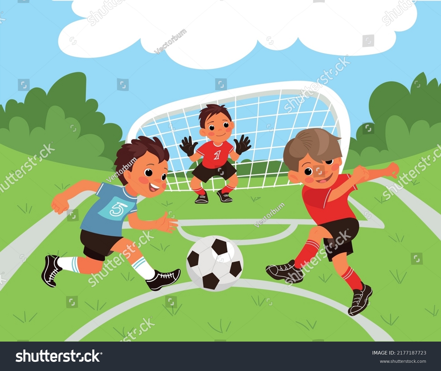 Children Soccer Boys Play Sport Competitive Stock Vector (Royalty Free ...