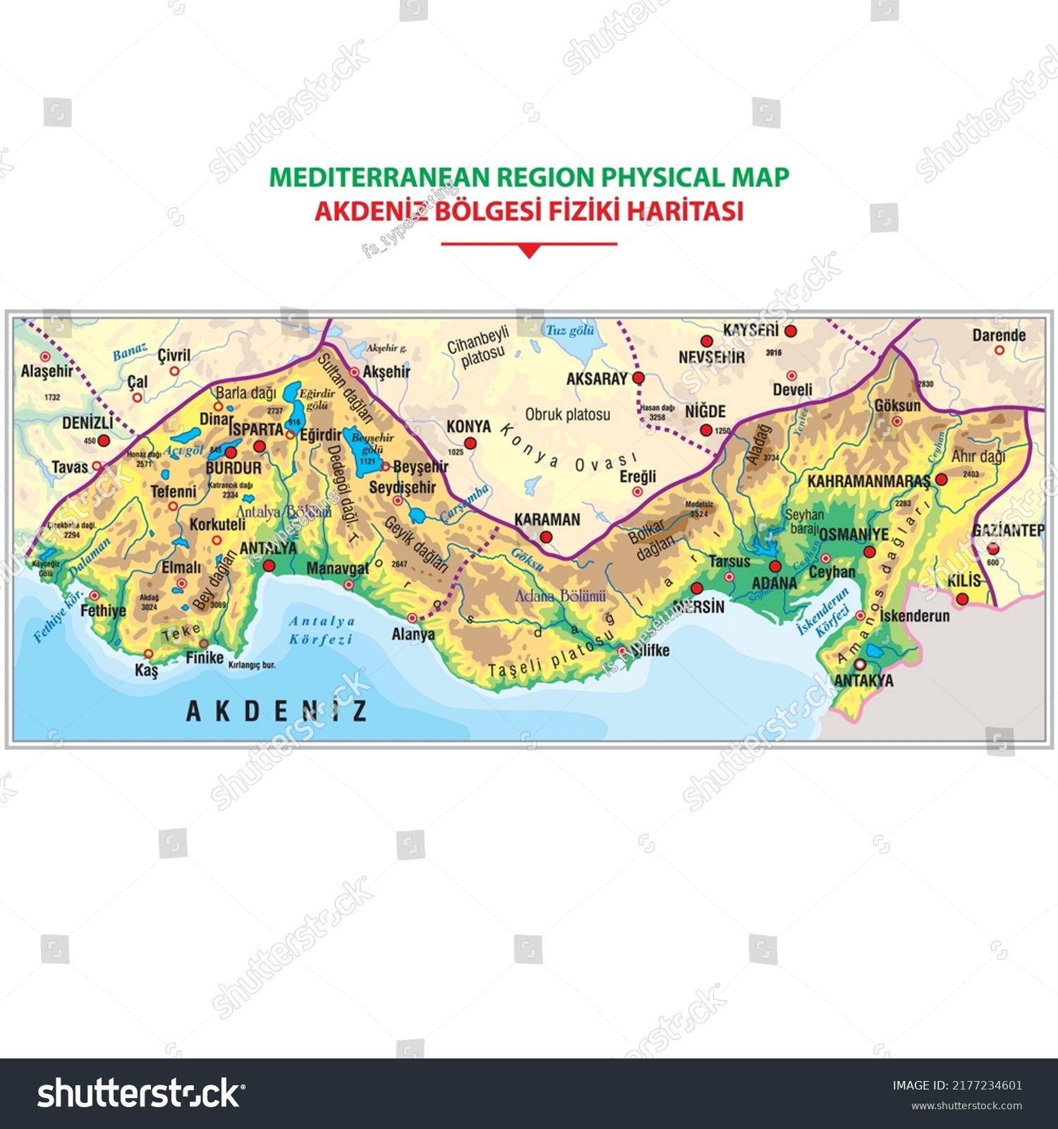 Detailed Physical Map Mediterranean Region Vector Stock Vector Royalty Stock Vector Detailed Physical Map Of The Mediterranean Region Vector Illustration 2177234601