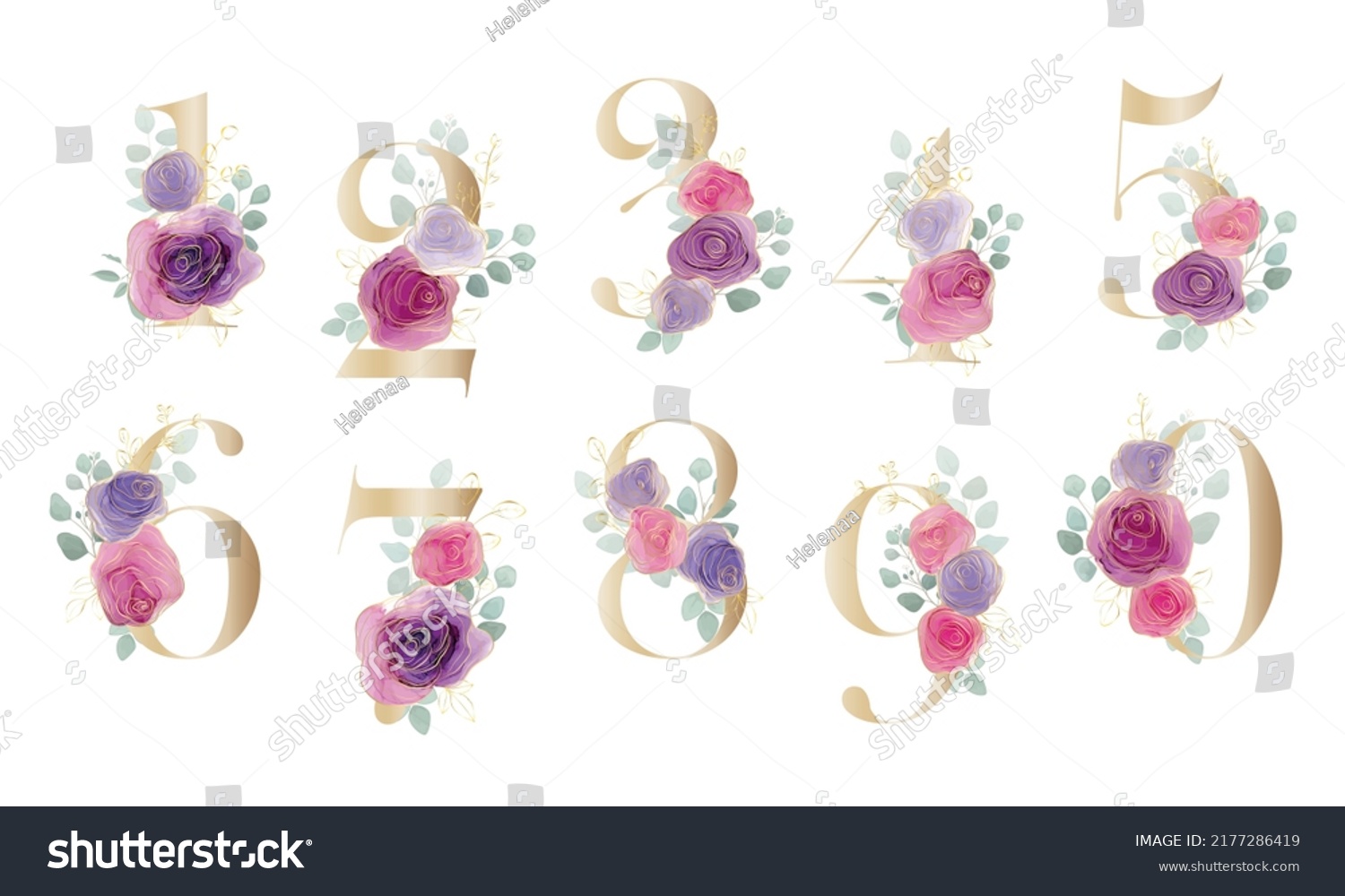 Floral Number Set Digits Botanical Bouquet Stock Vector (Royalty Free