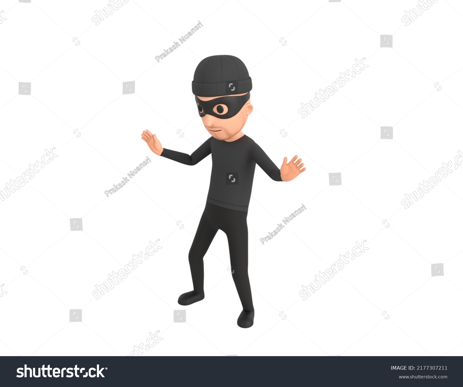 Robber Character Surprise Shocked 3d Rendering Stock Illustration ...