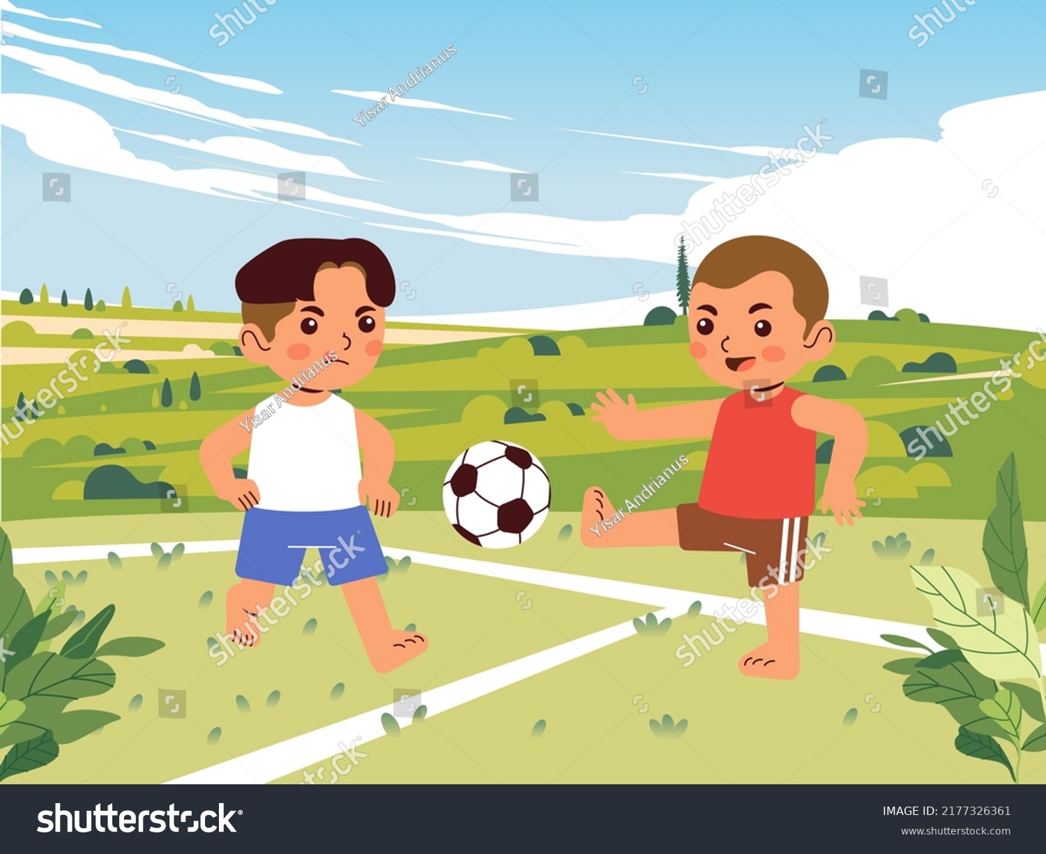 Two Boys Action Playing Soccer On Stock Vector (Royalty Free ...