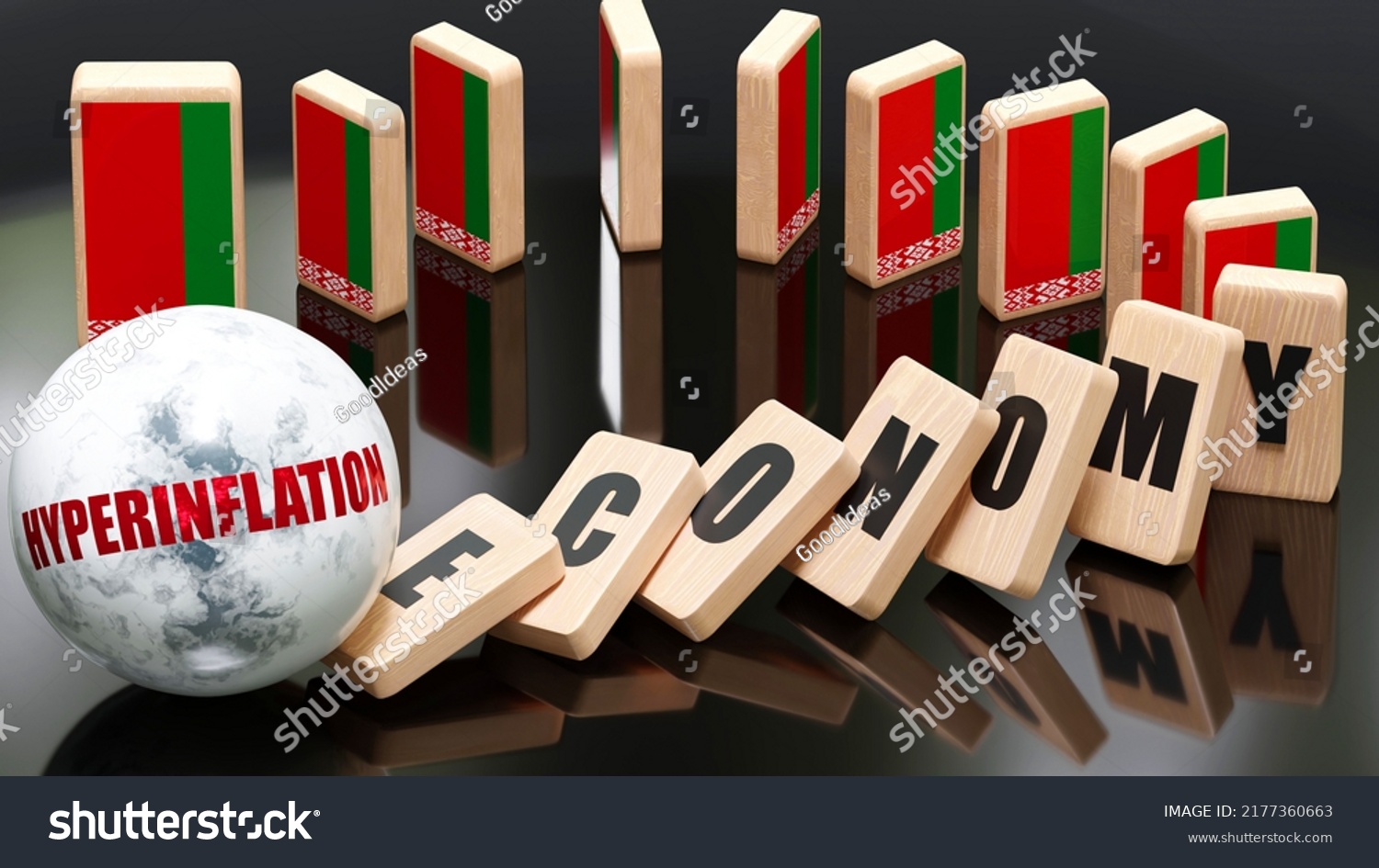 Belarus Hyperinflation Economy Domino Effect Chain Stock Illustration