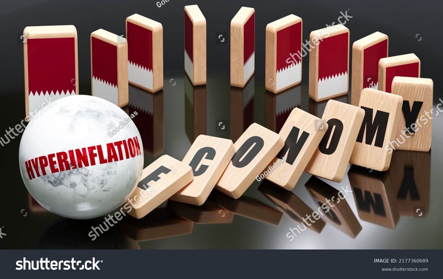 Qatar Hyperinflation Economy Domino Effect Chain Stock Illustration