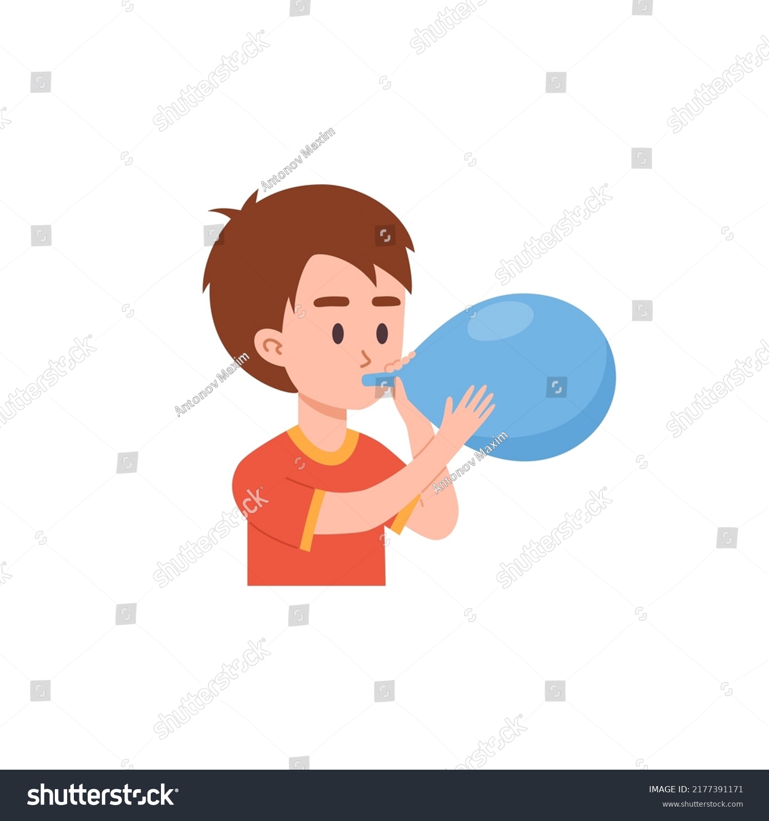 Little Boy Blowing Blue Balloon Flat Stock Vector (Royalty Free ...