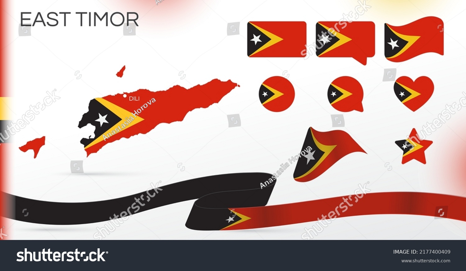 East Timor Flags Set Various Designs Stock Vector Royalty Free   Stock Vector East Timor Flags Set Various Designs Map And Capital City World Flags Vector Set Circle Icon 2177400409 