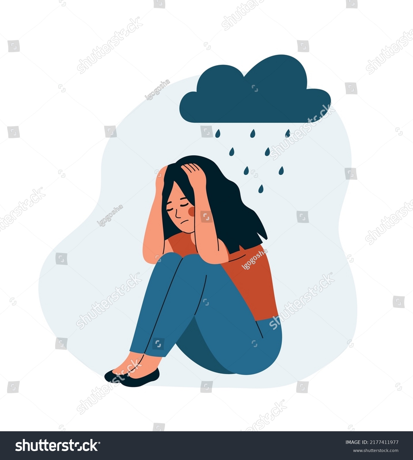 Sad Woman Sitting Hugging Her Knees Stock Vector Royalty Free Shutterstock