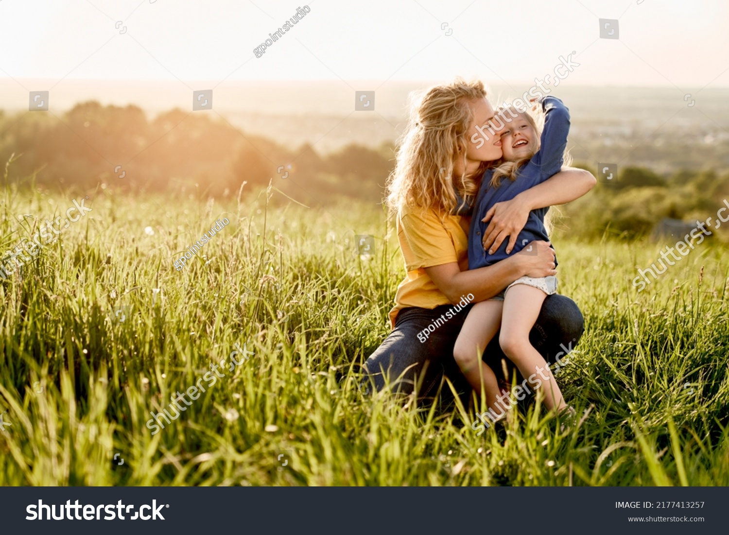 Woman Little Girl Bonding Together Meadow Stock Photo 2177413257 ...