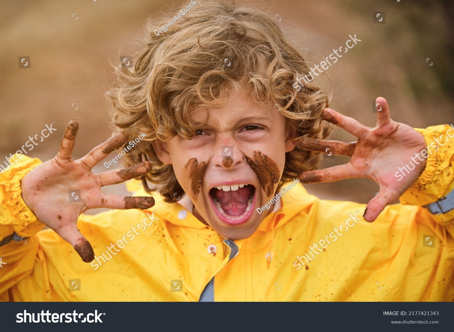 Angry Child Muddy Face Shouting Showing Stock Photo 2177421343 ...