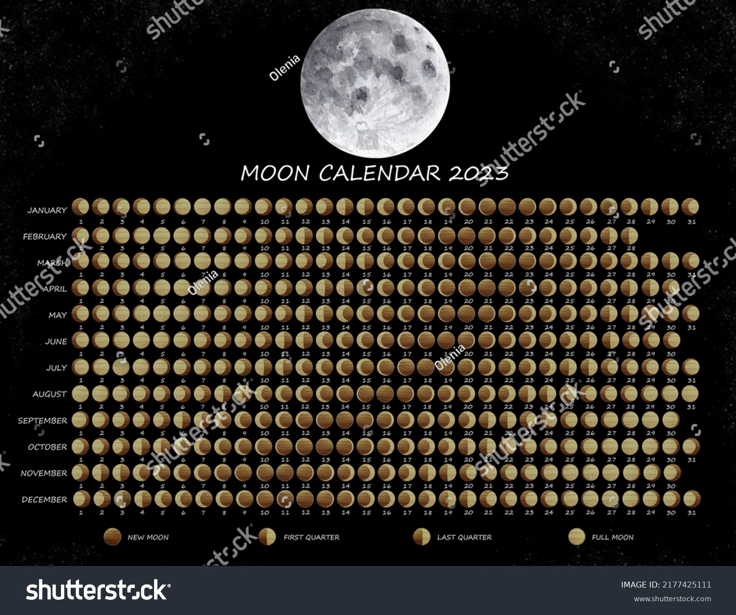 Lunar Calendar 2023 Moon Phases Calendar Stock Illustration 2177425111 ...