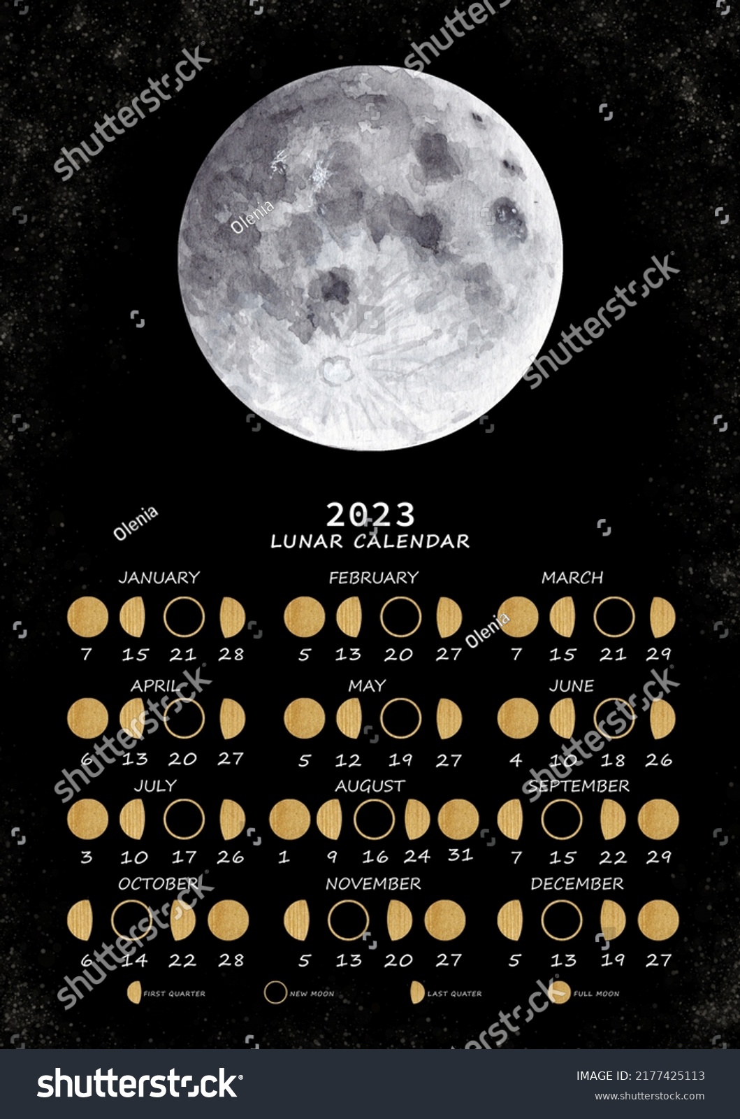 Lunar Calendar 2023 Moon Phases Calendar Stock Illustration 2177425113 ...