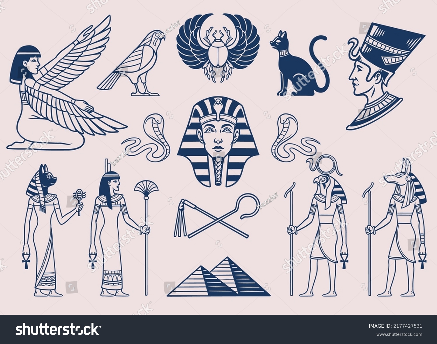 Set Black White Style Ancient Egyptian Stock Vector (Royalty Free ...